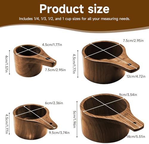 Wooden Measuring Cups and Spoons Set - Eco-Friendly Solid Acacia Wood, Laser Engraved Measurements, Perfect for Baking & Cooking - Ideal for Bakers (4-Pc Acacia Wood Measuring Cups)
