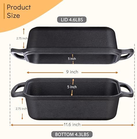 GRMImosa Cast Iron Loaf Pan with Lid, 9x5 Inch Sourdough Baking Pan