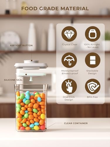 Airtight Food Storage Containers, 2.0 Qt & 0.9 Qt, One-Touch Pantry Set