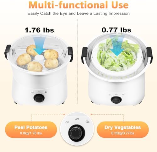 Electric Potato Peeler 85W One-button Automatic Potato Peelers 1.76Lbs Capacity 2-minute Peeling Rotating Fruit Vegetable Peeler with Visible Cover for Kitchen Restaurants (1.76Lbs Capacity)