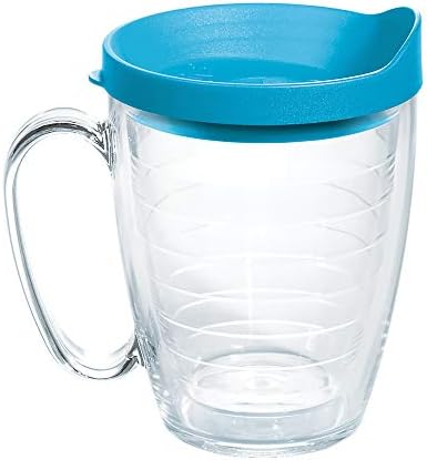 Tervis Clear & Colorful Lidded Made in USA Double Walled Insulated Tumbler Travel Cup Keeps Drinks Cold & Hot, 16oz Mug, Turquoise Lid