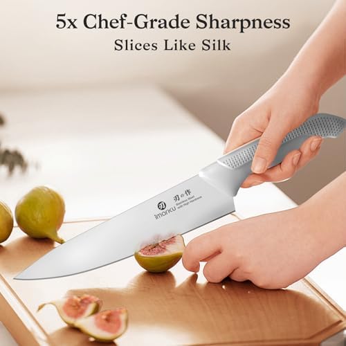 imarku 14 Pcs Japanese Stainless Steel Knives Set for Kitchen Grayish White