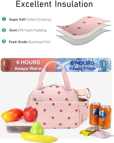 Lunch Box Lunch Bag Insulated Lunchbox Cute Reusable Lunch Tote bags for School Work Picnic for Kids Girls Women (Beige Heart)
