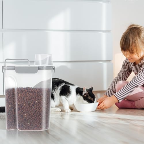 LEAWALK 5Lbs Airtight Cat Dog Food Storage Container With Upgraded Large Nozzle, BPA-Free Pet Food Storage Containers For Rice, Grain, Pet Food, Flour Dog Treat Storage-2Pack Grey