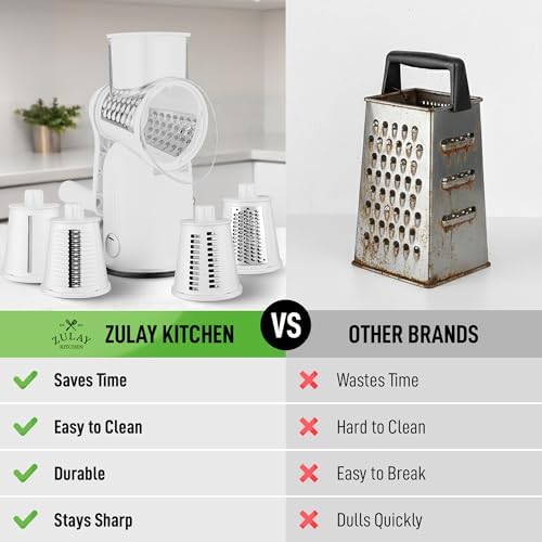 Rotary Cheese Grater Manual Hand Crank 5 Blade Shredder, Classic White