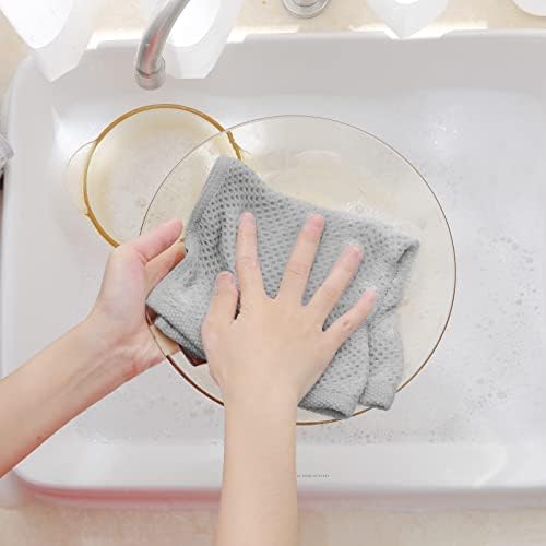 Homaxy 100% Cotton Waffle Weave Kitchen Dish Cloths 6-Pack, Light Gray