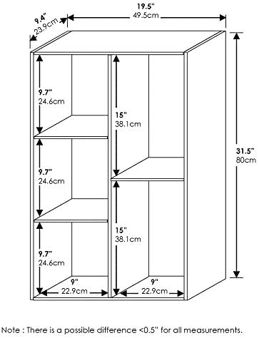 Furinno LUDER Book Shelf, 5-Cube Bookshelf, Reversible Bookcase, 9.4 x 19.5 x 31.5, Easy Assembly, for Living Room, Bedroom, Home Office, White/Light Blue