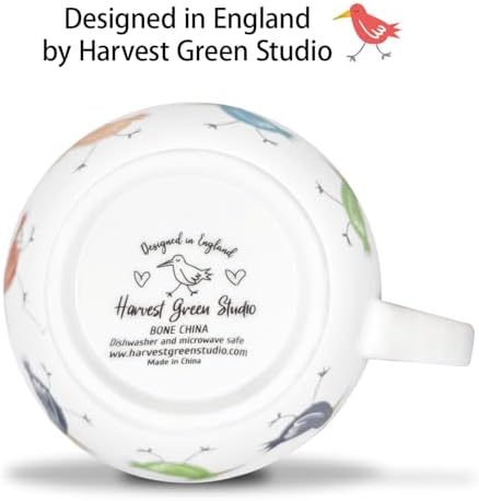 Birds Mugs for Daily Coffee and Tea, Premium 20 oz Bone China Coffee Tea Hug Mug, Perfect Holiday, Birthday and Christmas Gift for Bird Lovers, Designed in England by Harvest Green Studio