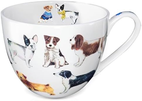 Cute Dog Mugs for Daily Coffee and Tea, Premium 20 oz Bone China Coffee Tea Hug Mug, Perfect Holiday, Birthday, and Christmas Gift for Dog Lovers, Designed in England by Harvest Green Studio