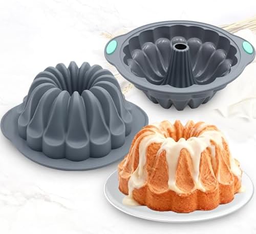 Tongjude 4 Pieces Silicone Fluted Tube Cake Pans, 10 Cups Tube Baking Pan, Jello Mold, Silicone Molds for Homemade Cake, Bread and Jello, Non-Stick, Grey