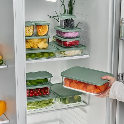 DURA LIVING Glass Food Storage Containers with Lids — 12 Piece — 10.5 oz Glass with BPA-Free Leak Resistant Stackable Lids — Microwave, Oven & Dishwasher Safe — Ideal for Meal Prep & More - Soft Sage