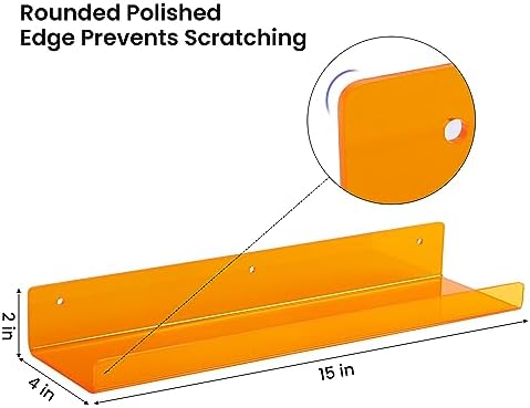 upsimples 4 Pcs 15" Acrylic Shelves for Wall Decor and Display, Orange