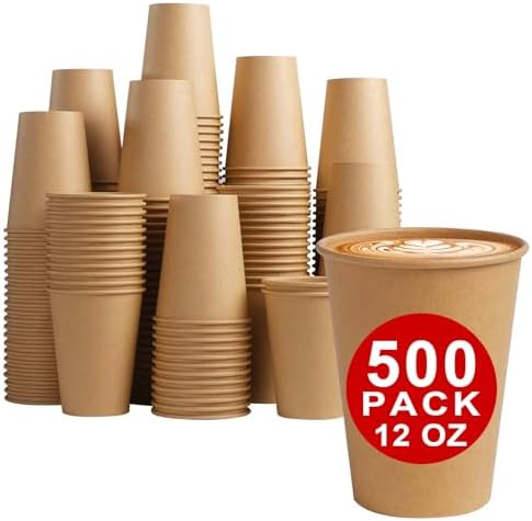 Lamosi 500 Count 12 oz Paper Cups, Disposable Kraft Paper Coffee Cups