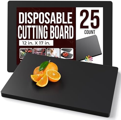 Crown Display Disposable Cutting Boards for Kitchen 25 Count Black Cutting Board 12 Inch X 17.5 Inch Flexible Cutting Boards For Kitchen ~ Patent Pending ~ Recyclable Disposable Cutting Board Sheets