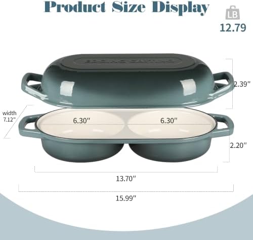 EDGING CASTING Enameled Cast Iron Double Bread Dutch Oven, Slateblue