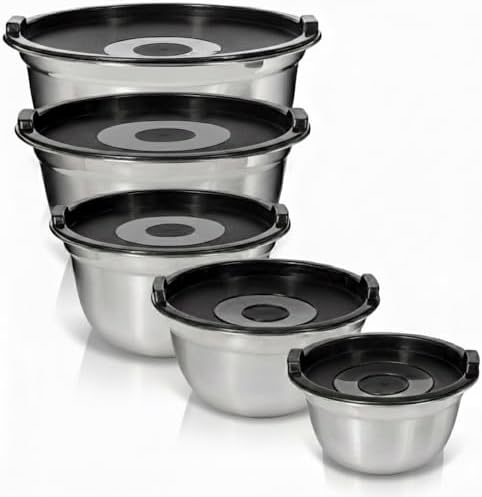 WHYSKO Stainless Steel Mixing Bowls with Lids, 5-Piece Nesting Set
