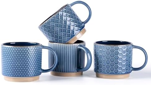 GBhome 6 OZ Stackable Coffee Mugs Set of 4, Ceramic Coffee Cups Set