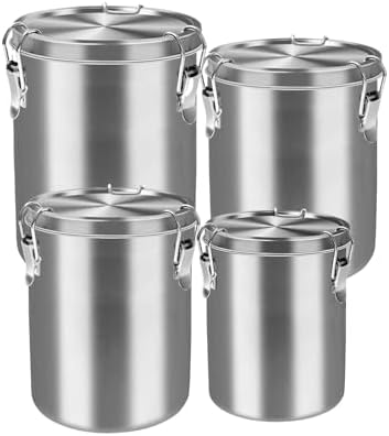 Tanjiae 4-Pack Compact Stainless Steel Airtight Canisters Sets for Small Kitchens | Metal Food Storage Containers with Lids Sealed - Keep Flour, Sugar, Coffee, Tea Fresh for Months (18+35+56+85 fl oz)