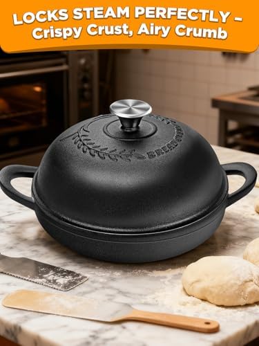 Dutch Oven Bread Baking Pot with Lid 6QT Enameled Cast Iron Oven, Matte Black Design & Sourdough Kit (Silicone Sling) for Artisan Bread Making