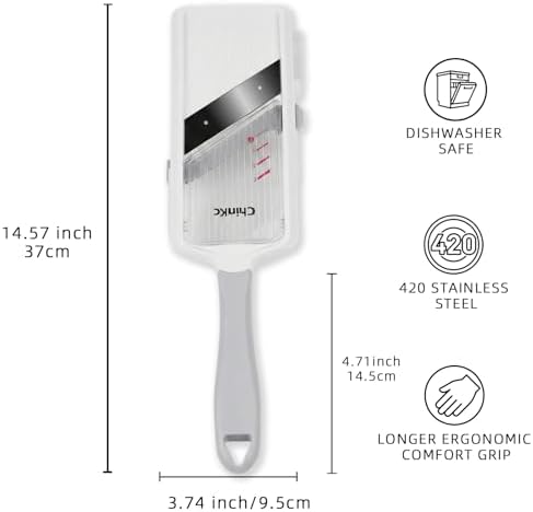 Upgrade Handheld Mandoline Slicer for Kitchen - Adjustable 3-Thickness, Longer Comfort Ergonomic Grip, Bigger Safety Handle, Easy to Clean, Ideal for Speedy Slicing of Vegetables and Fruits