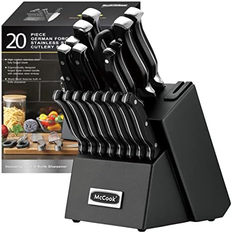 McCook Kitchen Knife Set 20PC Knife Block Set w Built-in Sharpener