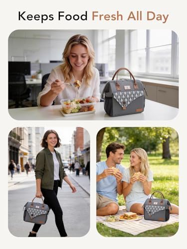 Lekesky Insulated Lunch Bag Portable Lunch Bag for Women-11L, Grey