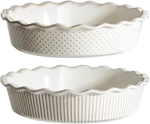 getstar Ceramic Deep Pie Pan Set of 2, 9 inch Pie Dish for Baking, Non-Stick, Oven & Dishwasher Safe, Farmhouse Decor Quiche Baking Dish, Pie Plate, Deep Dish Pie Pan