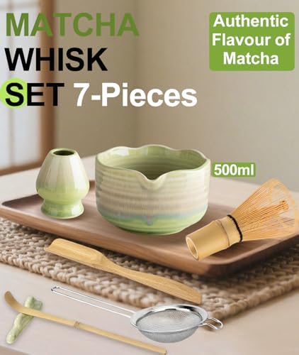 JBER Matcha Set, 7PCS Ceramic Matcha Whisk Set for Matcha Lovers Ceremony