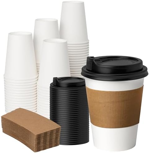 YEEHAW 12 oz 50 Pack Coffee Cups with Lids and Sleeves