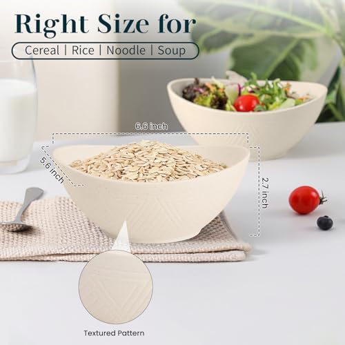 Wheat Straw Bowls Set of 4, Unbreakable Cereal Bowl 26 OZ, Microwave & Dishwasher Safe Kitchen Bowl for Ramen, Salad, Oatmeal, Rice, Plastic Bowls Reusable for Camping - Beige