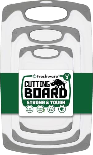 Freshware Cutting Boards for Kitchen,Chopping Board with Different Sizes,Juice Grooves and Non Slip Handles - Reversible,Large Cutting Board Set - Dishwasher Safe - Gray,3 Count (Pack of 10)