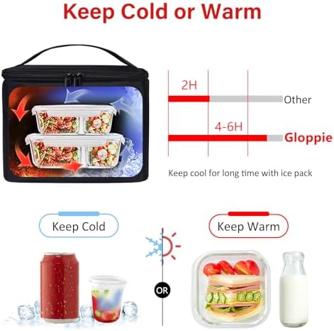 Gloppie Lunch Bag, Insulated Lunch Box for Adults & Kids, Black-M