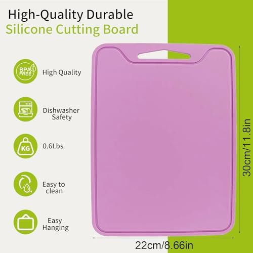 Flexible Plastic Cutting Boards for Kitchen, 11.8''x 8.6'' Silicone Cutting Board, BPA Free Non Slip Cutting Mat for Meat, Vegetables and Fruit with Easy Grip Handle, Dishwasher Safe (Deep purple)