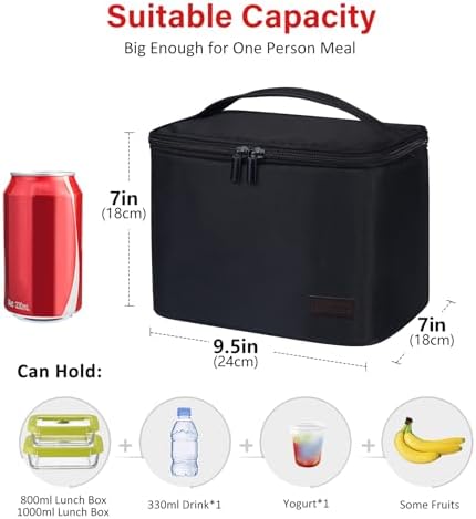 Gloppie Lunch Bag, Insulated Lunch Box for Adults & Kids, Black-M