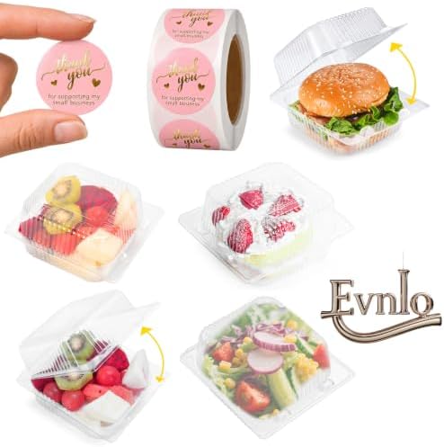Evnlo 100 Pack Heavy Duty Clear Clamshell Food Containers with 500 Stickers