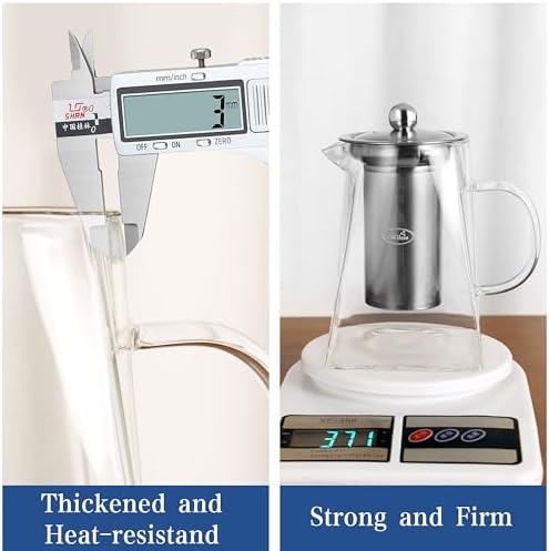 CNGLASS Glass Teapot with Infuser,31oz Clear Glass Tea Kettle with Removable Stainless Steel Strainer,Stovetop Safe Glass Teapot for Blooming and Loose Leaf Tea…