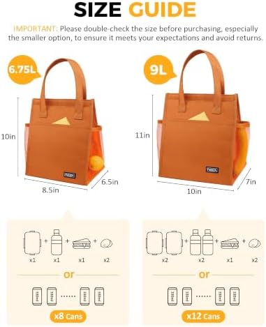 Fmeida 9L Insulated Lunch Bag Women, Reusable Cooler Tote Thermal Snack Bag