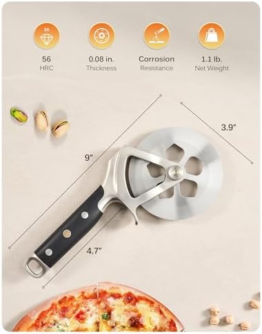 KYOKU 4 in. Pizza Cutter, Detachable Pizza Wheel Cutter with Sakura-Shaped Cutout, High Carbon Steel Wheel Pizza Slicer with 2 Wheel Blades Brush Hand Guard, Pizza Wheel Slicer for Pie Flatbread