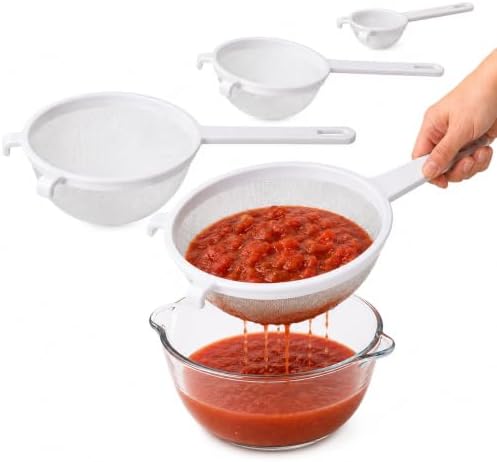 HIC Kitchen Double-Ear Fine Mesh Strainers, 4 Sizes, BPA Free, Non Reactive