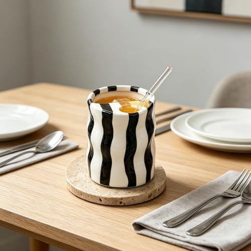 Espresso Cups Ceramic Coffee Mug Series European Striped Dot Coffee Cup And Saucer Mug Cake Plate Afternoon Tea Set Tea Cup And Saucer (Black 3)
