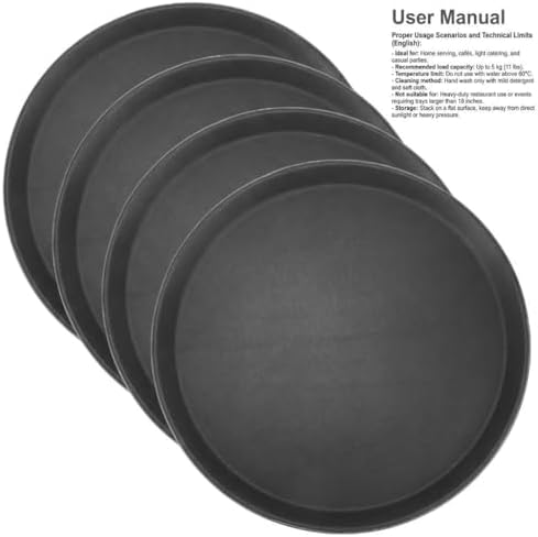 QWORK 14-Inch Round Non-Slip Serving Tray Set – 4Pack Rubber Surface Drink & Meal Carrier for Home, Café & Catering