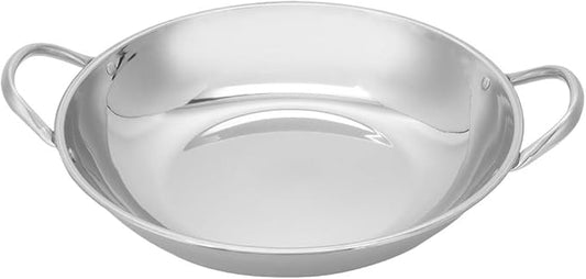 Double Handle Cooking Wok Flat Bottom Pan Stainless Steel Kitchen Pot for Hot Pot Stew and Seafood 9.05X8.66X1.96 Inch