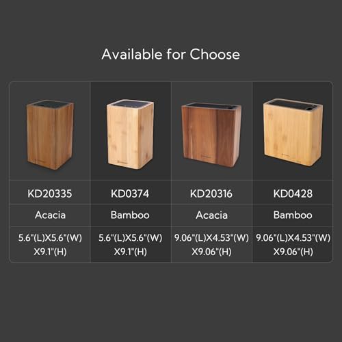 KITCHENDAO Deluxe Universal Knife Block with Slots for Scissors and Sharpening Rod - Acacia Wood Knife Block For Safe, Space Saver Knives Storage - Unique Slot Design to Protect Blades