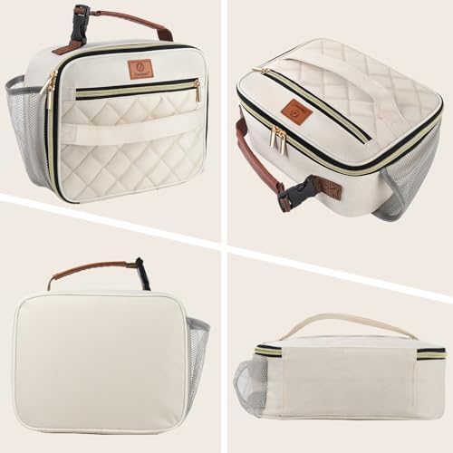Genteen 2 Packs Lunch Box for Men Women Adults Kids - Insulated LunchBox Reusable, Zip Closure & Buckle Handle, Portable Cooler for Work, School, Travel (Black+White)