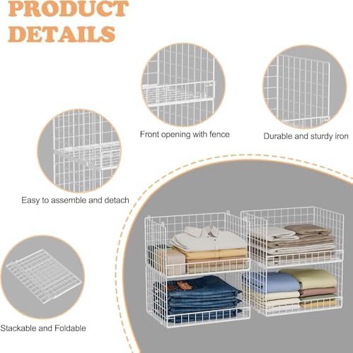 Yociyoga Closet Organizers and Storage Basket- 3-Tier Stackable Storage Bins, Foldable Closet Shelf Organizer Basket, Stackable Clothes Organizers Shelves for Home Organizer System(Patent 30022416)