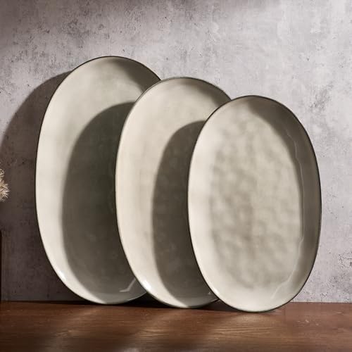 famiware Serving Platters Set of 3 Sizes - Oval, Light khaki