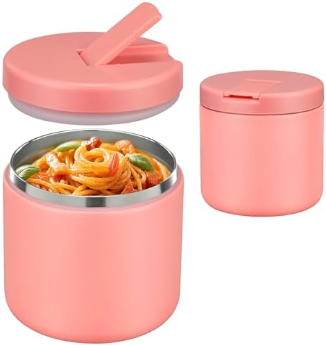 Pawtong 19oz Insulated Vacuum Food Jar with Buckle Lid Wide Mouth Soup Thermo for Hot Food Kids Leakproof Stainless Steel Lunch Container- Pink-1Pack
