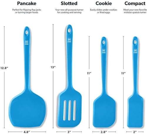 DI ORO Silicone Turner Spatula Set - 600F Heat Resistant, 4-Pc Blue