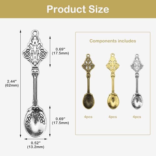 12 Pack Mini Spoons Charms 2.4" Metal Small Medicine Spoons