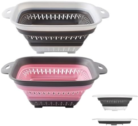2Pcs Collapsible Square Silicone Colander Strainer for Fruit Veggie Pasta